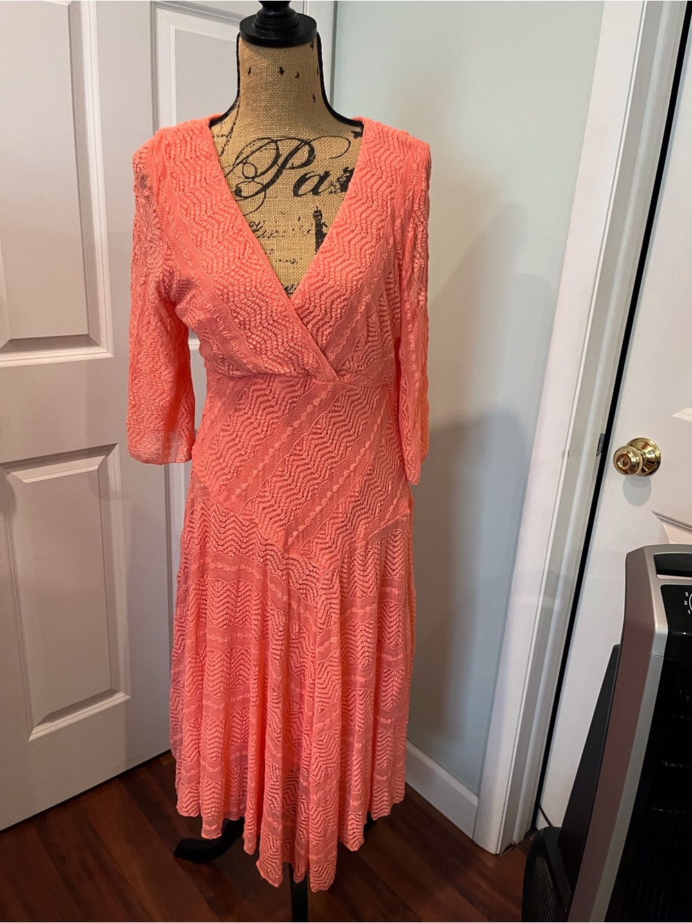 Rabbit Rabbit Rabbit Coral Wrap-Style Midi Dress